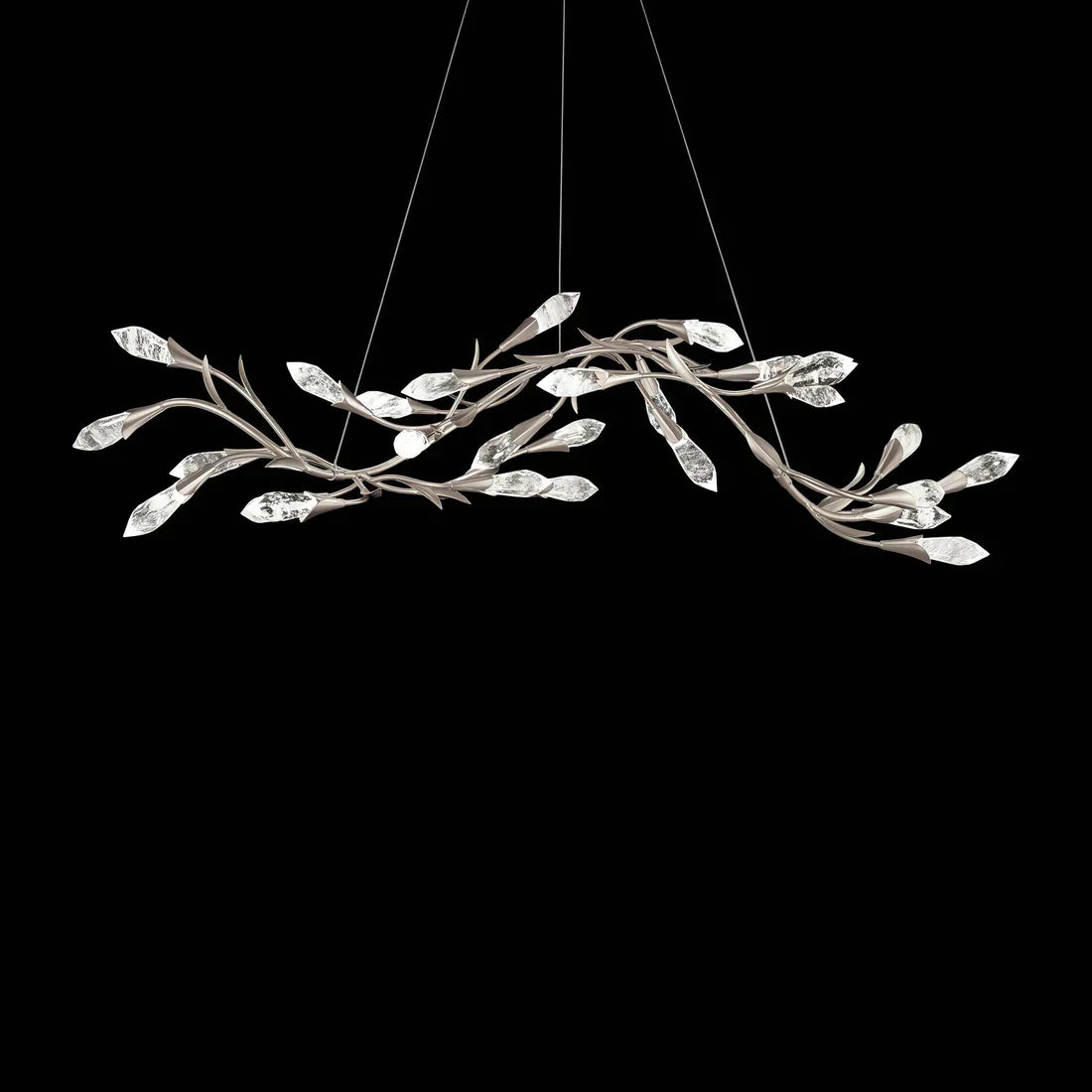 Modern Linear/Round Floral Branches Crystal Chandelier-Emopurevibe-Linear/L56.3"*W15.5"*H11.9"(L143cm*W39.4cm*H30.2cm)-Antique Silver-Emopurevibe