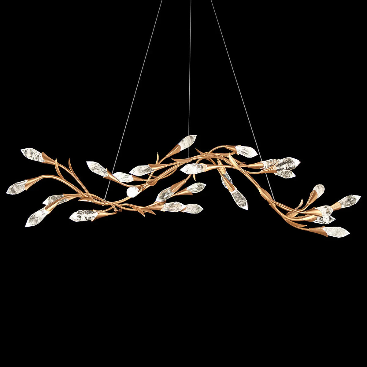 Modern Linear/Round Floral Branches Crystal Chandelier-Emopurevibe-Linear/L56.3"*W15.5"*H11.9"(L143cm*W39.4cm*H30.2cm)-Gold-Emopurevibe
