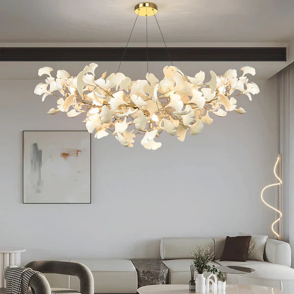 Modern Luxury Linear Ginkgo Ceramic Chandelier for Dining Room/Kitchen Island-Chandeliers-Emopurevibe-L39.4"*H17.7"-White Leaf-Warm Light-Emopurevibe
