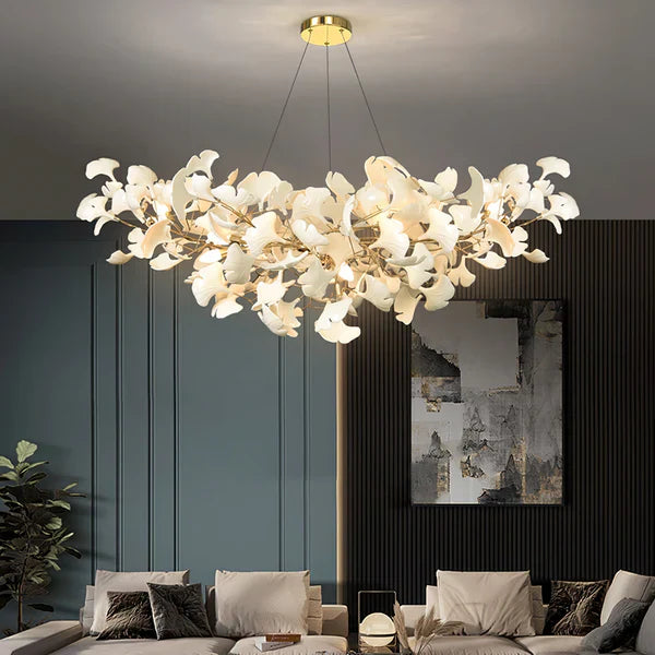 Modern Luxury Linear Ginkgo Ceramic Chandelier for Dining Room/Kitchen Island-Chandeliers-Emopurevibe-L39.4"*H17.7"-White Leaf-Warm Light-Emopurevibe