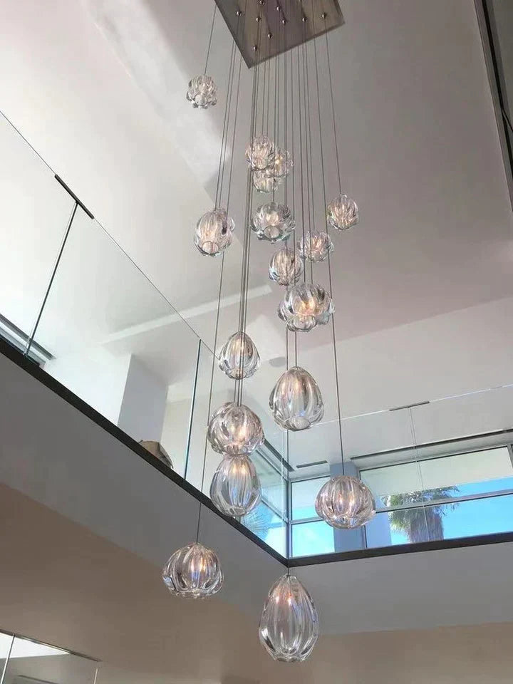 Modern Nordic Style Hand Blown Glass Pendant Crystal Chandelier For Dining Room/Living Room/Stairwell-Emopurevibe-10 Lights/D19.7"*H118.1"-Round-Black-Warm Light-Emopurevibe