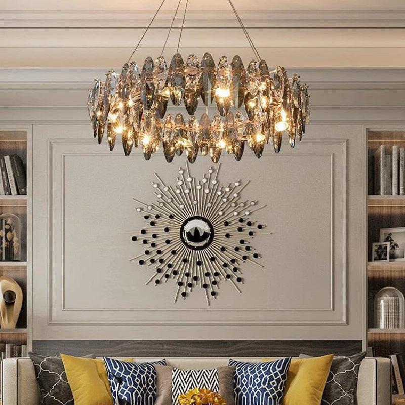 Modern Round Smoke Crystal Chandelier-Emopurevibe-Diameter 24"-Emopurevibe
