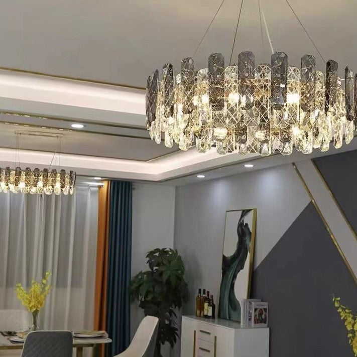 Modern Smoky Gray Crystal Chandelier Gleamy Light Fixture for Living/Dining Room/ Bedroom/ Home Office-Chandeliers-Emopurevibe-Round D23.62"*H8.66"/22.1kg-Gold-Warm Light-Emopurevibe