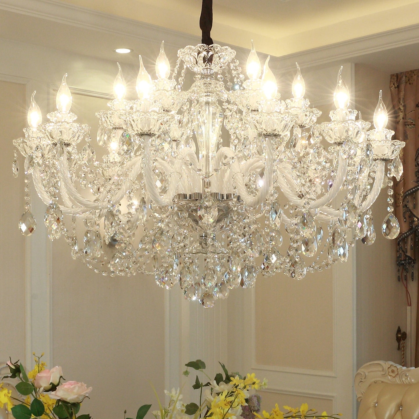 Rustic Antique European Candle Crystal Chandelier Popular Farmhouse Ceiling Light Fixture For Living Room-Chandeliers-Emopurevibe-24 Lights D47.2"*H25.6"-Warm Light-Emopurevibe