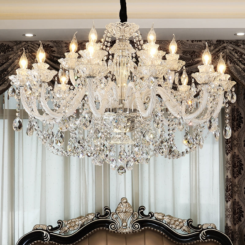 Rustic Antique European Candle Crystal Chandelier Popular Farmhouse Ceiling Light Fixture For Living Room-Chandeliers-Emopurevibe-3 Lights D20.1"*H17.7"-Warm Light-Emopurevibe