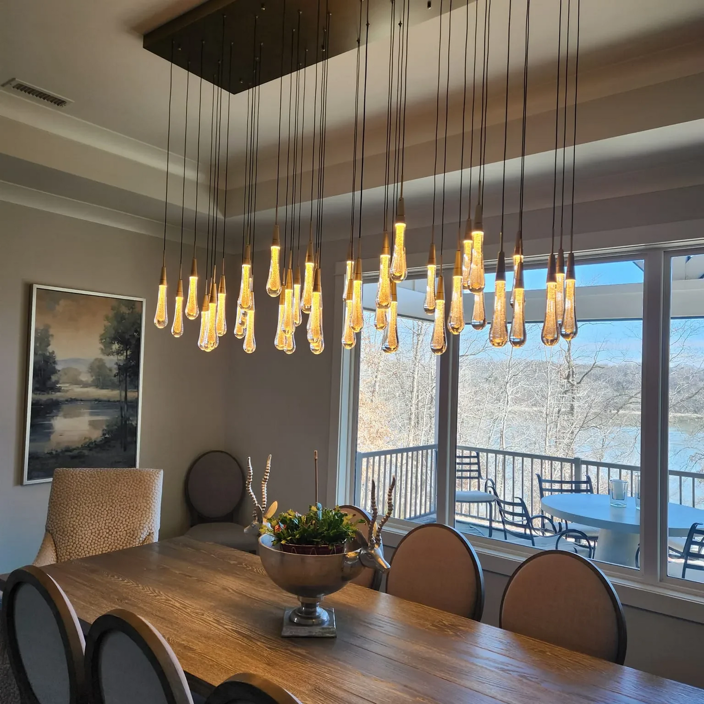 Solitaire Glass Linear Chandelier Lighting 37'' 50'' 70'' 87"W 120"W-Chandelier-Emopurevibe-Brass-37''W-Emopurevibe