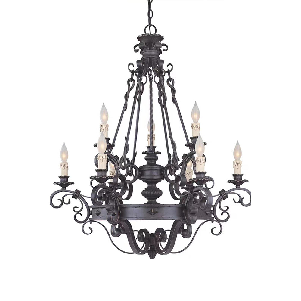 Vintage Iron Simple Candle Art Chandelier for Living Room / Villa / Stairs-Chandeliers-Emopurevibe-9 Lights: D33.5